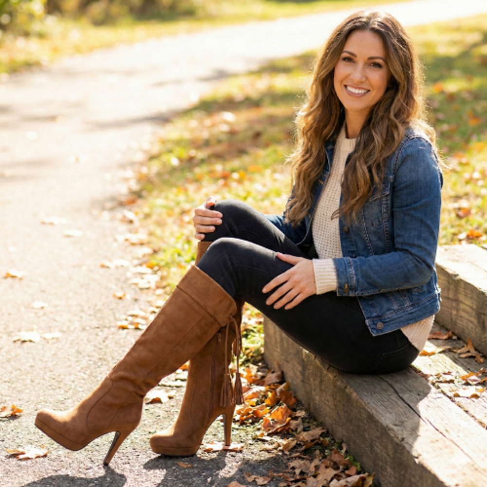 Red Circle Women’s Knee-High Faux Suede Platform Boots Lace-Up Tassel Size 8